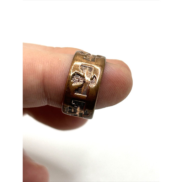 VTG Native American Size 6? 1" Solid Copper Ring Southwest Thunder Bird Signed - Picture 5 of 12